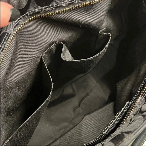 Coach Black Signature Shoulder Bag with Gold Accents